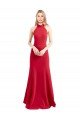 Shop Sleek Fit and Flare High Neck Halter Stretch Formal Crepe Bridesmaid Dress / Prom Dress with Open Back Sydney