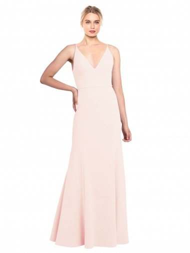 Shop Slim A-Line V-Neck Long Stretch Formal Crepe Bridesmaid Dress / Prom Dress with V-Back Sydney