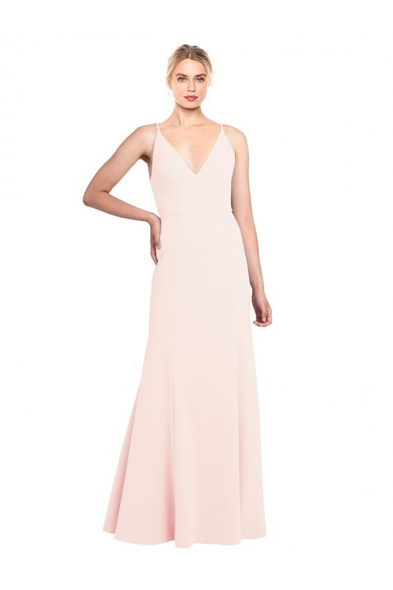 Shop Slim A-Line V-Neck Long Stretch Formal Crepe Bridesmaid Dress / Prom Dress with V-Back Sydney