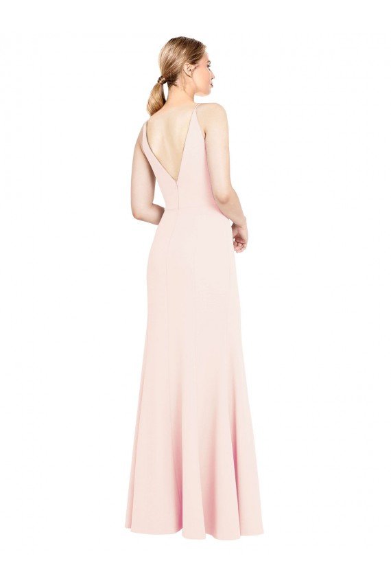 Shop Slim A-Line V-Neck Long Stretch Formal Crepe Bridesmaid Dress / Prom Dress with V-Back Sydney
