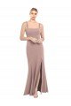 Shop Square Neck Fit and Flare Long Stretch Crepe Bridesmaid Dress / Prom Dress with Side Slit Sydney