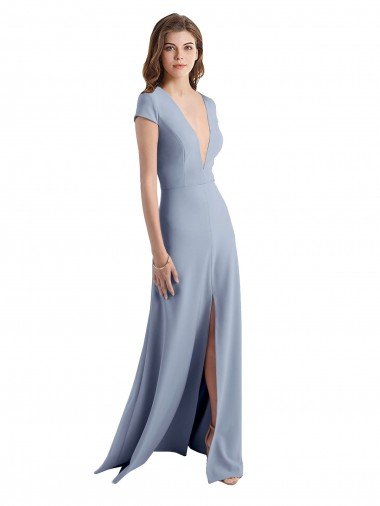 Shop Plunging V-Neck Cap Sleeves Stretch Crepe Bridesmaid Dress / Prom Dress with Front Slit Sydney