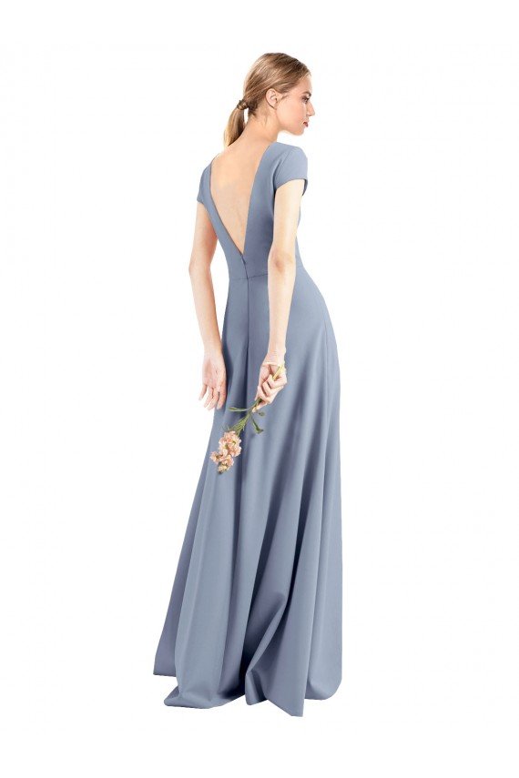 Shop Plunging V-Neck Cap Sleeves Stretch Crepe Bridesmaid Dress / Prom Dress with Front Slit Sydney