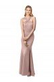 Shop Long Floor Length High Neck Fit and Flare Stretch Crepe Bridesmaid Dress / Prom Dress with Side Slit Sydney