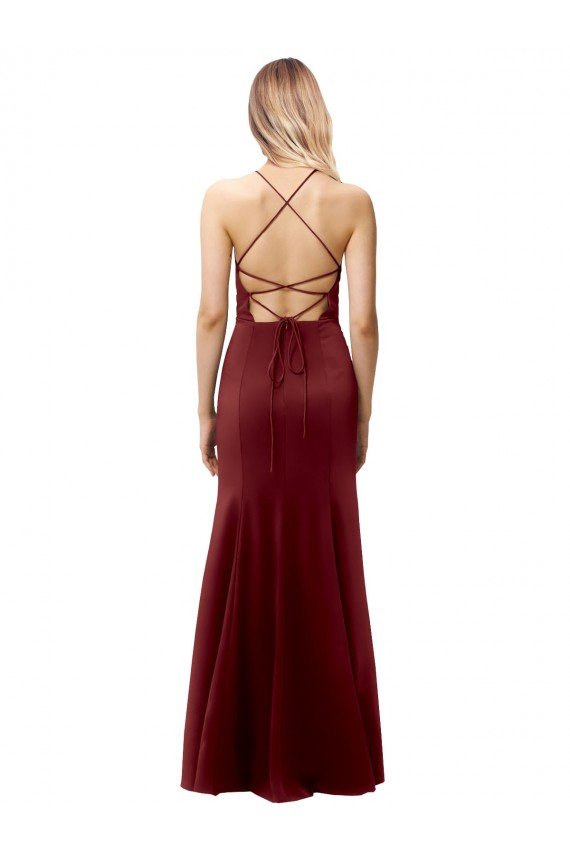 Shop Fit and Flare Halter Neckline Stretch Formal Crepe Bridesmaid Dress / Prom Dress with Strappy Back Sydney