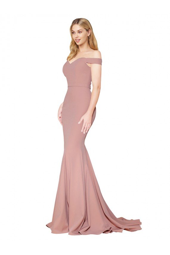 Shop Off the Shoulder Sweetheart Long Sweep Train Formal Crepe Bridesmaid Dress / Prom Dress Sydney
