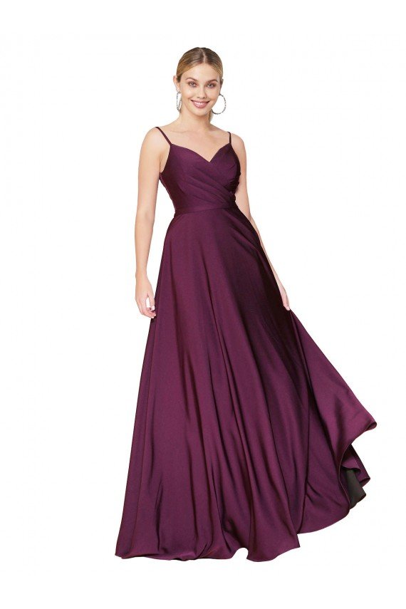 Shop High Neck Spaghetti Straps Long V-Back Formal Crepe Bridesmaid Dress / Prom Dress Sydney