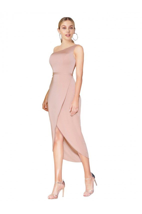 Shop Knee Length One Shoulder Formal Crepe Short Wrap Bridesmaid Dress / Prom Dress Sydney