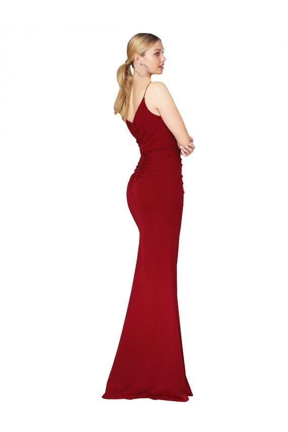 Shop Spaghetti Straps V-Neck Long Formal Crepe Dress with High Slit Sydney