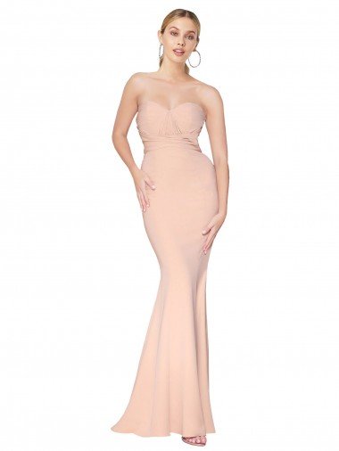 Shop Sweetheart Shirred Neck Long Floor Length Formal Crepe Bridesmaid Dress / Prom Dress Sydney