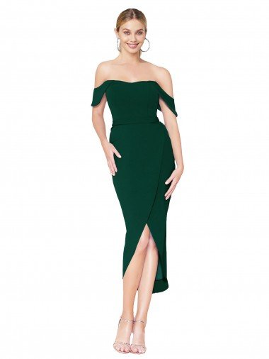Shop Off the Shoulder Knee Length Formal Crepe Short Cocktail Wrap Bridesmaid Dress / Prom Dress Sydney