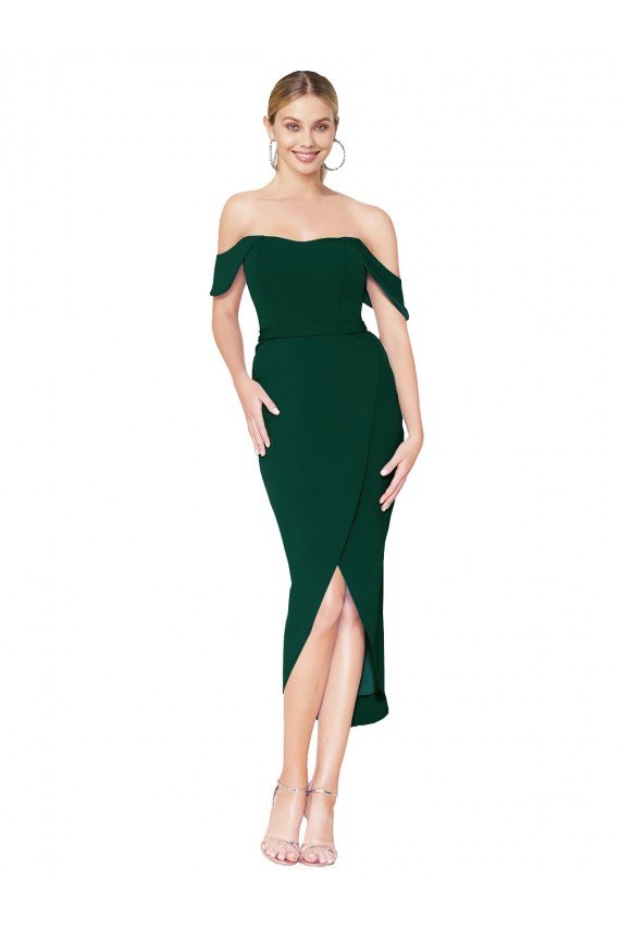 Shop Off the Shoulder Knee Length Formal Crepe Short Cocktail Wrap Bridesmaid Dress / Prom Dress Sydney
