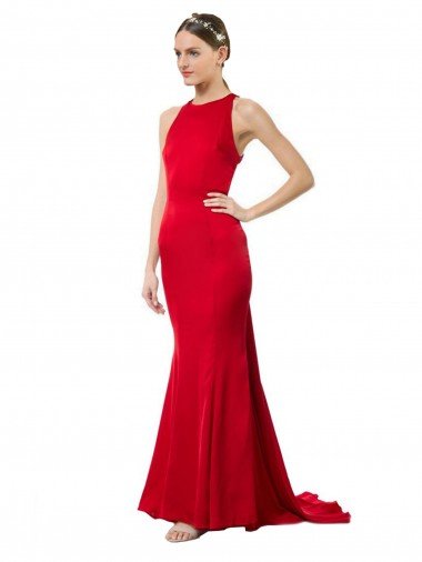 Shop High Neck Mermaid Open Back Formal Crepe Maxi Bridesmaid Dress / Prom Dress with Train Detail Sydney