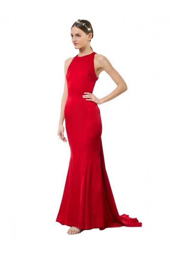 Shop High Neck Mermaid Open Back Formal Crepe Maxi Bridesmaid Dress / Prom Dress with Train Detail Sydney