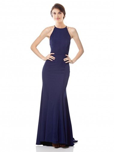 Shop High Neck Fishtail Formal Crepe Bridesmaid Dress / Prom Dress with Open Back Detail Sydney