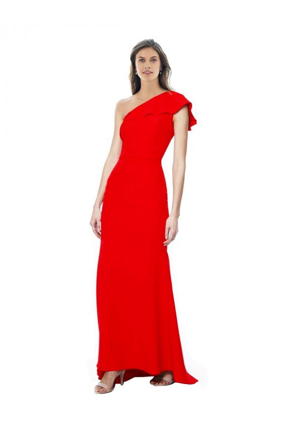 Shop High Neck Ruffle Frill One Shoulder Maxi Formal Crepe Bridesmaid Dress / Prom Dress Sydney