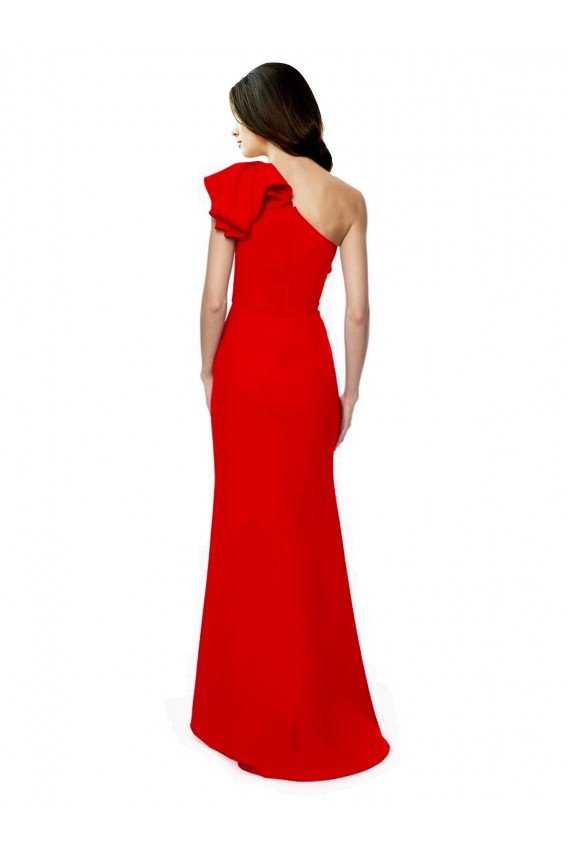 Shop High Neck Ruffle Frill One Shoulder Maxi Formal Crepe Bridesmaid Dress / Prom Dress Sydney