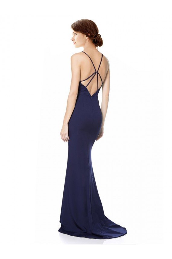Shop Fishtail High Neck Maxi Formal Crepe Bridesmiad Dress with Strappy Back Detail Sydney