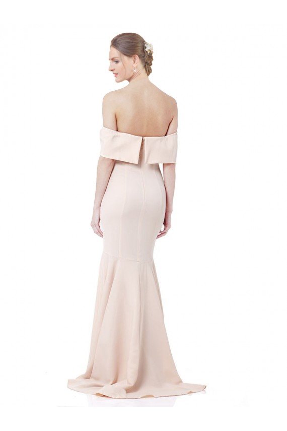 Shop Mermaid Bardot Maxi Formal Crepe Bridesmiad Dress with Fishtail Train Sydney