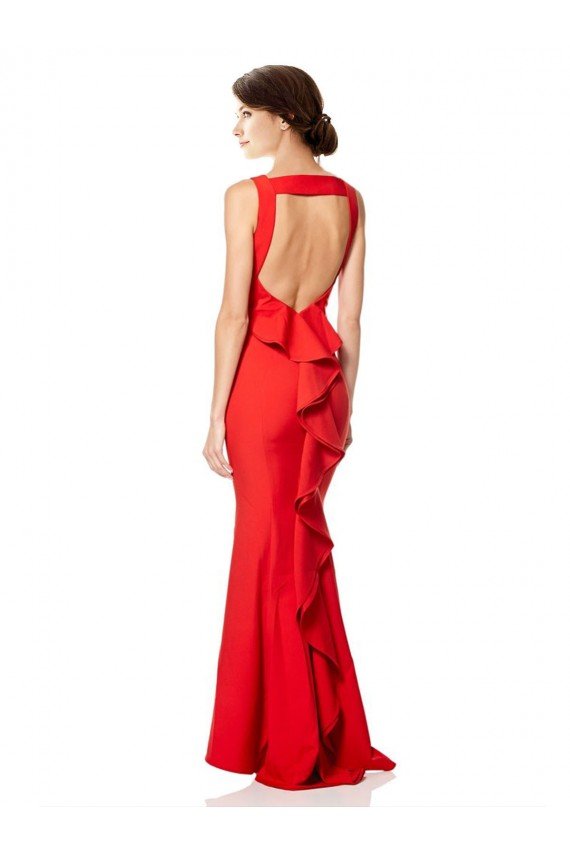 Shop High Neck Maxi Formal Crepe Bridesmiad Dress with Exaggerated Back Ruffle Sydney