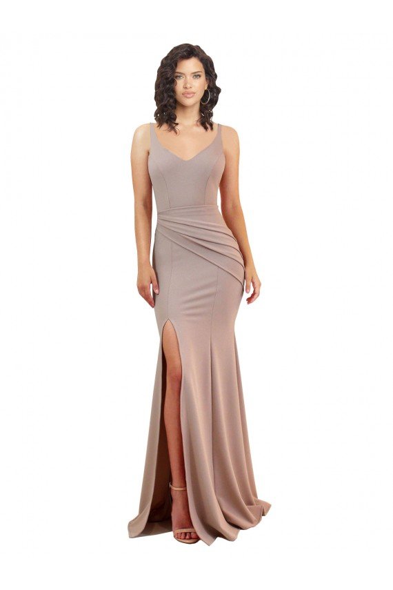 Shop Fishtail Shape V-Neck Formal Crepe Bridesmaid Dress / Prom Dress with Slit Sydney