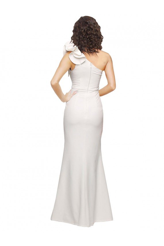 Shop One Shoulder Long Full Length Formal Crepe Bridesmaid Dress / Prom Dress with Ruffles and Side Split Sydney