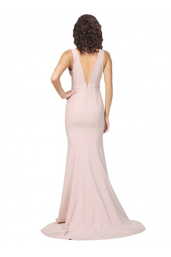 Shop Deep Plunging V-Neckline Full Length Formal Crepe Bridesmaid Dress / Prom Dress with Deep V-Backline Sydney