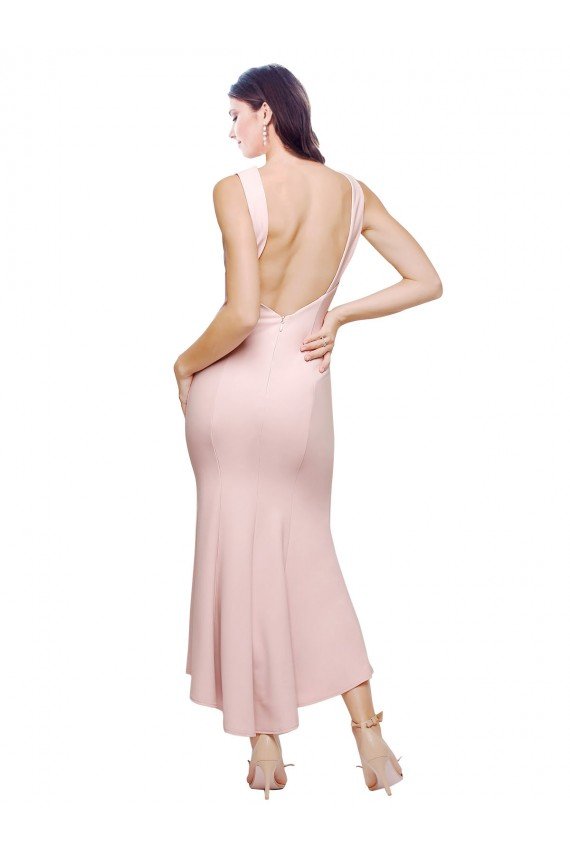 Shop High Neck Low V-Back Cocktail Midi Length Formal Crepe Bridesmaid Dress / Prom Dress Sydney