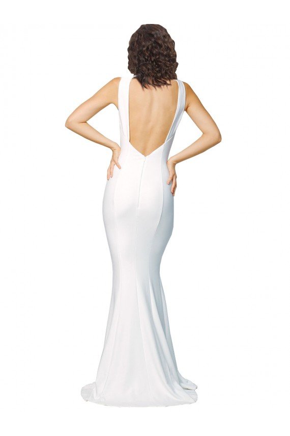 Shop High Neck Low V-Back Long Formal Crepe Bridesmaid Dress / Prom Dress Sydney