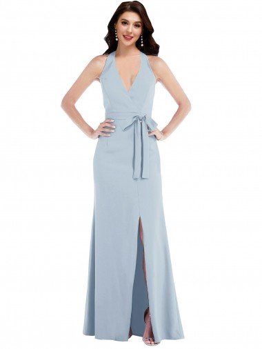 Shop Open Back Halter Maxi Formal Crepe Bridesmaid Dress / Prom Dress with Draped Bow Sydney
