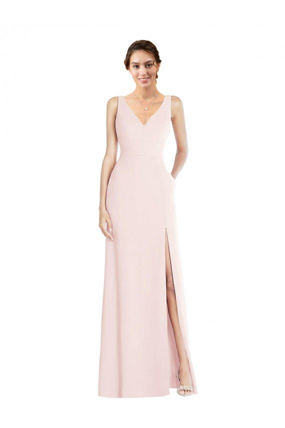 Shop Square Neck Low Back A-Line Bridesmaid Dress / Prom Dress with Front Slit and Pockets Sydney