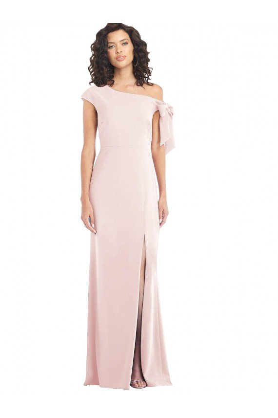Shop Off the Shoulder Tie Detail Trumpet Formal Crepe Bridesmaid Dress / Prom Dress with Front Slit Sydney
