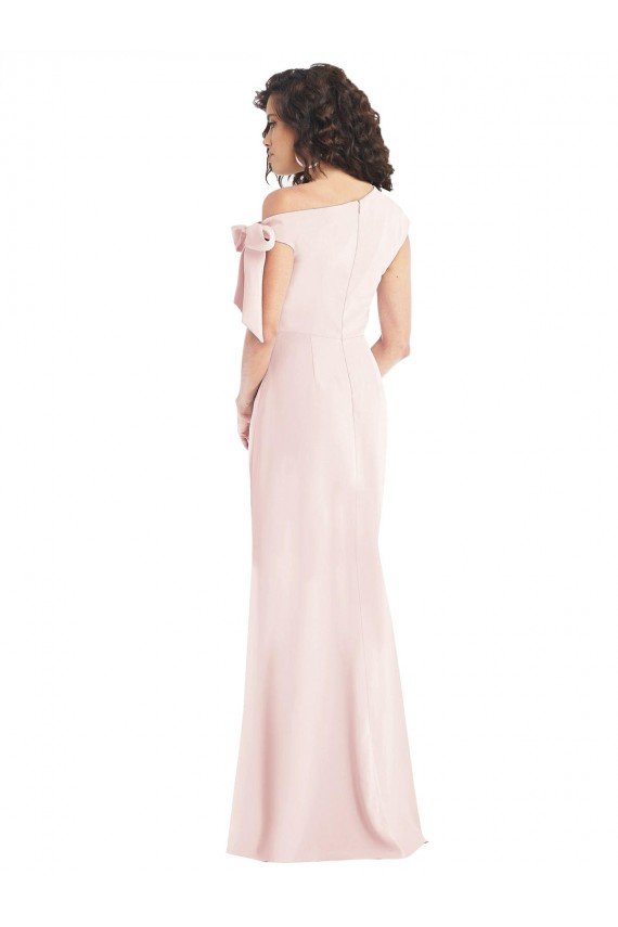 Shop Off the Shoulder Tie Detail Trumpet Formal Crepe Bridesmaid Dress / Prom Dress with Front Slit Sydney
