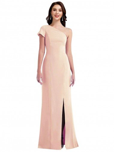 Shop One Shoulder Cap Sleeves Trumpet Formal Crepe Bridesmaid Dress / Prom Dress with Front Slit Sydney