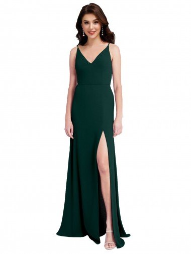 Shop Slim A-Line V-Neck Full Length Formal Crepe Bridesmaid Dress / Prom Dress with Side Slit Sydney