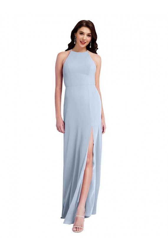 Shop Fit and Flare High Neck Formal Crepe Bridesmaid Dress / Prom Dress with Side Slit Sydney