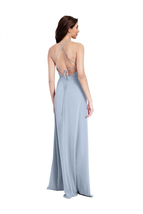 Shop Fit and Flare High Neck Formal Crepe Bridesmaid Dress / Prom Dress with Side Slit Sydney