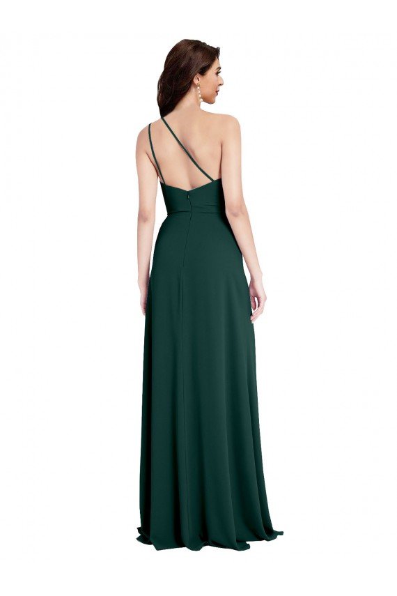 Shop A-Line Slim One Shoulder Formal Crepe Bridesmaid Dress / Prom Dress with Asymmetrical Straps and Side Slit Sydney