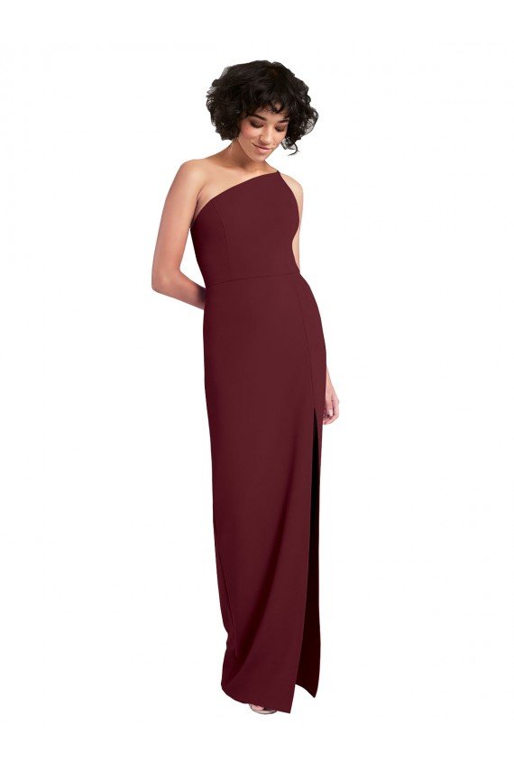 Shop Sleek One Shoulder Long Formal Crepe Bridesmaid Dress / Prom Dress with Daring Slit Sydney
