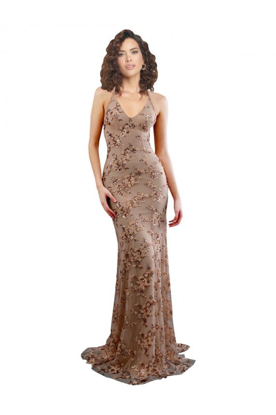 Shop Floral Patterned Backless V-Neckline Sequin Formal Bridesmaid Dress / Prom Dress Sydney