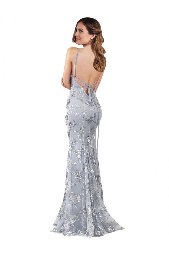 Shop Silver V-Neckline Backless Floral Patterned Sequin Formal Bridesmaid Dress / Prom Dress Sydney