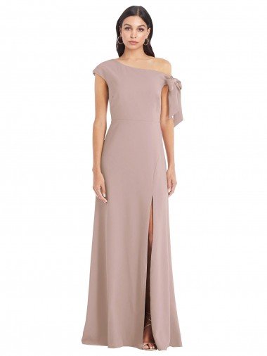 Shop Off the Shoulder Tie Detail Maxi Formal Crepe Bridesmaid Dress / Prom Dress with Front Slit Sydney