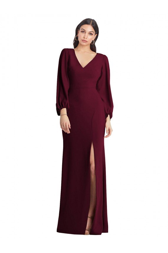Shop Long Puff Sleeve V-Neck Trumpet Bridesmaid Maxi Dress Sydney