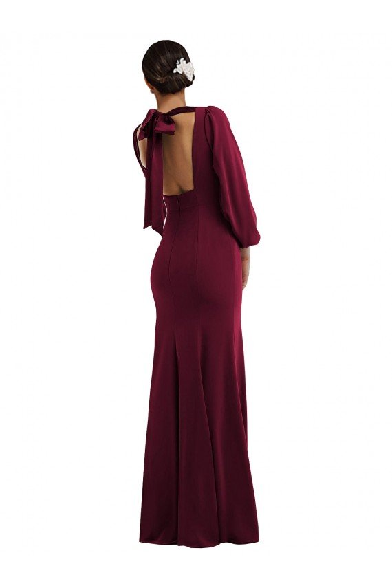 Shop Bishop Sleeve Open Back Trumpet Formal Crepe Bridesmaid Dress / Prom Dress with Scarf Tie Sydney