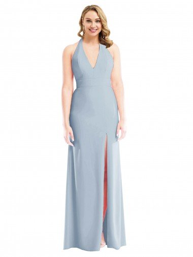 Shop Plunge Neck Halter Backless Trumpet Bridesmaid Dress / Prom Dress with Front Slit Sydney