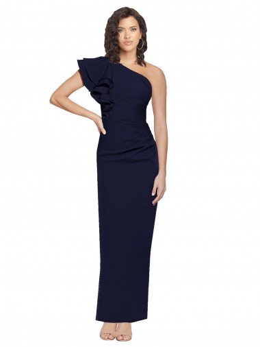 Shop Ruched Floor Length Long Formal Crepe Bridesmaid Dress / Prom Dress with Shoulder Ruffles Sydney