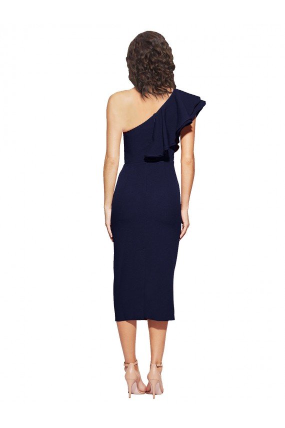 Shop Ruched Midi Length Short Cocktail Formal Crepe Bridesmaid Dress / Prom Dress with Shoulder Ruffles Sydney