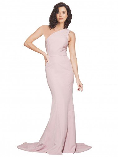 Shop Long Sweep Train One Shoulder Crepe Bridesmaid Dress / Prom Dress with Side Leg Split Sydney