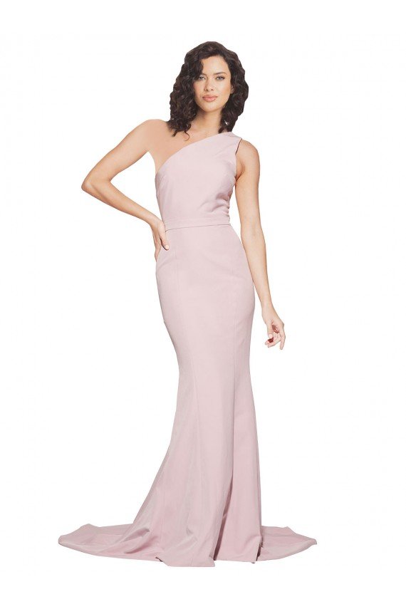 Shop Long Sweep Train One Shoulder Crepe Bridesmaid Dress / Prom Dress with Side Leg Split Sydney