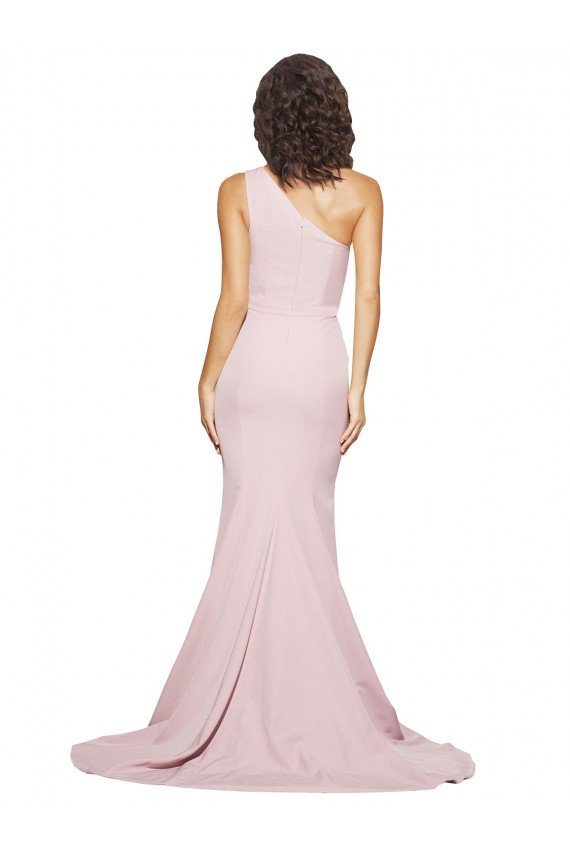 Shop Long Sweep Train One Shoulder Crepe Bridesmaid Dress / Prom Dress with Side Leg Split Sydney
